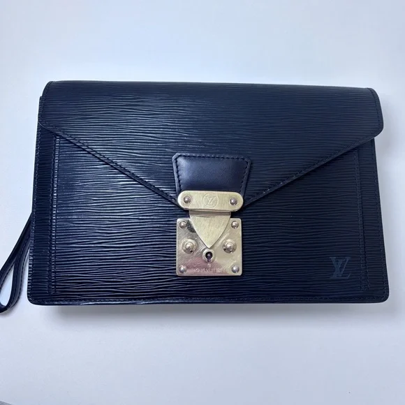 Louis Vuitton Black Epi Leather Sellier Dragonne Envelope Clutch Bag Authentic - Picture 9 of 16